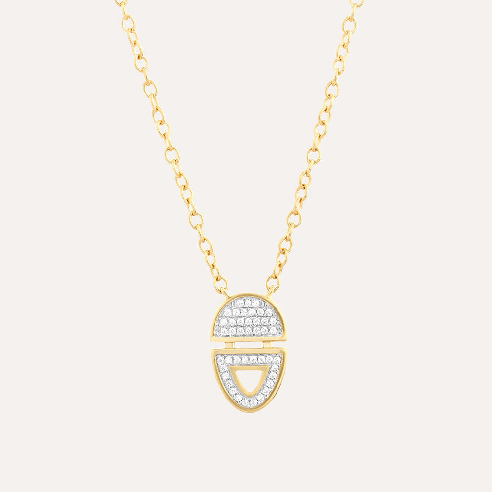 Half-full oval diamond pendant on a gold-plated sterling silver chain with lobster clasp.