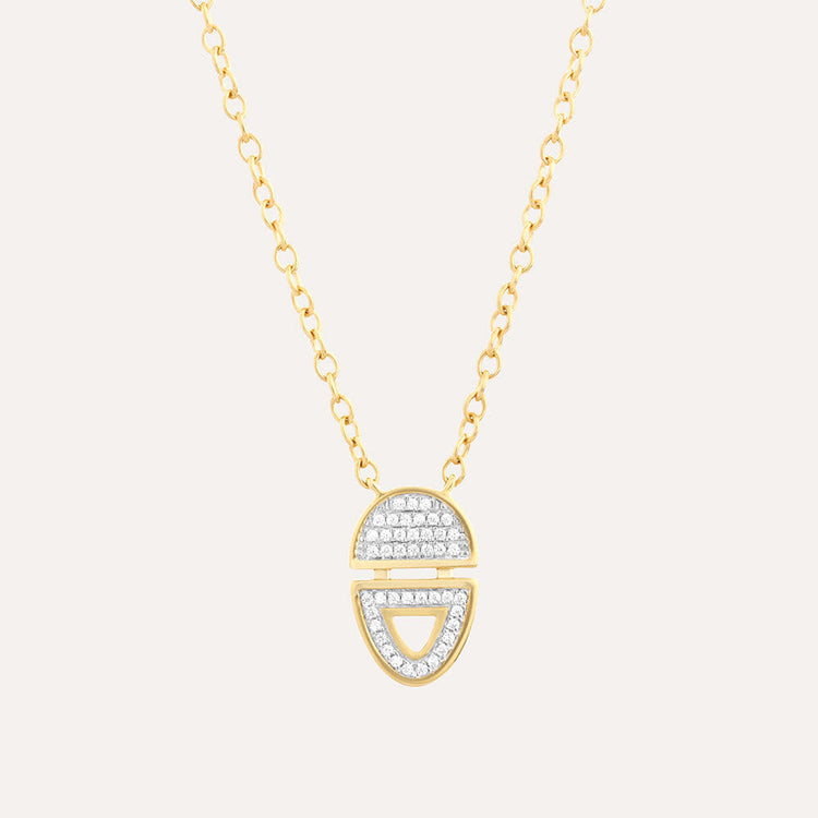 Half-full oval diamond pendant on a gold-plated sterling silver chain with lobster clasp.