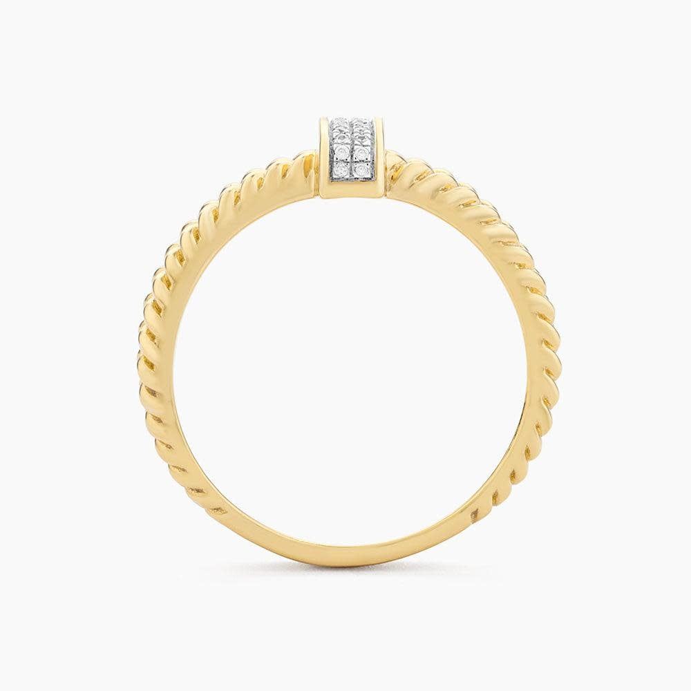 Silver statement ring with a diamond-studded geometric band