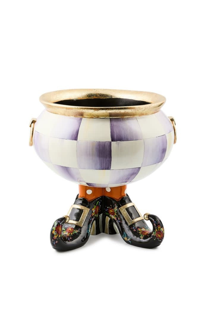 Resin cauldron with Fergal figure in violet check pattern