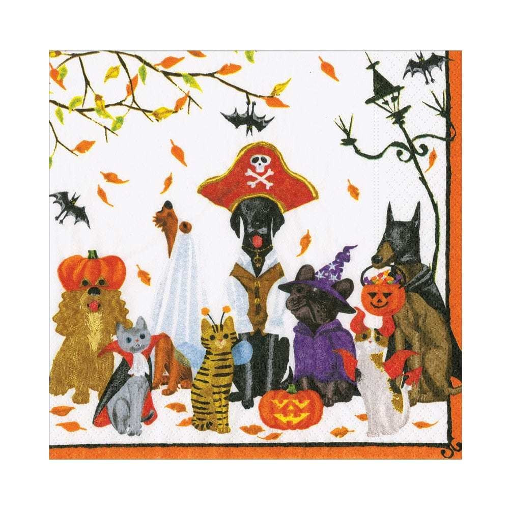 Pack of Halloween Pets themed triple-ply recycled luncheon napkins with festive pet illustrations.