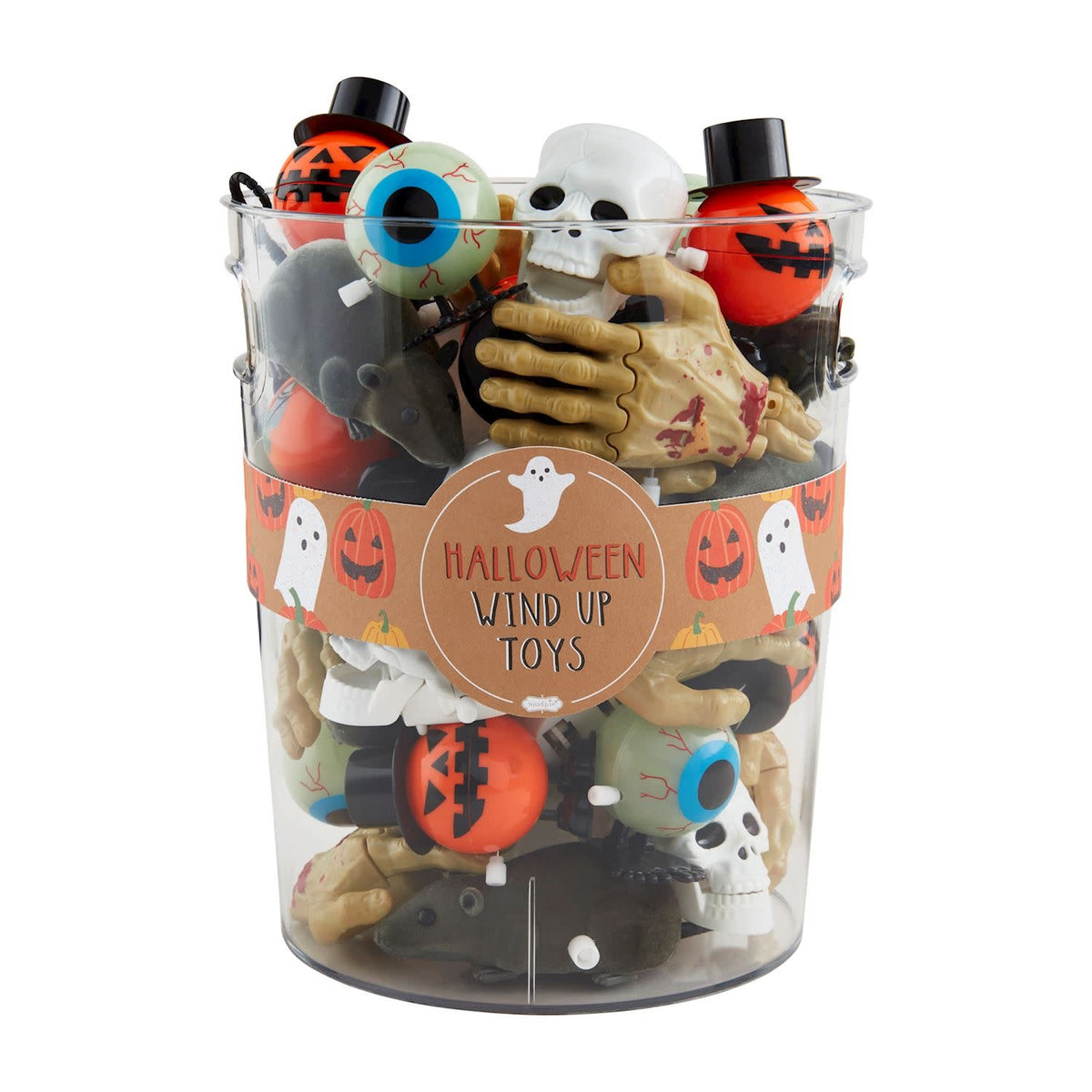 Glow-in-the-dark plastic wind-up toy with a spooky Halloween character silhouette.