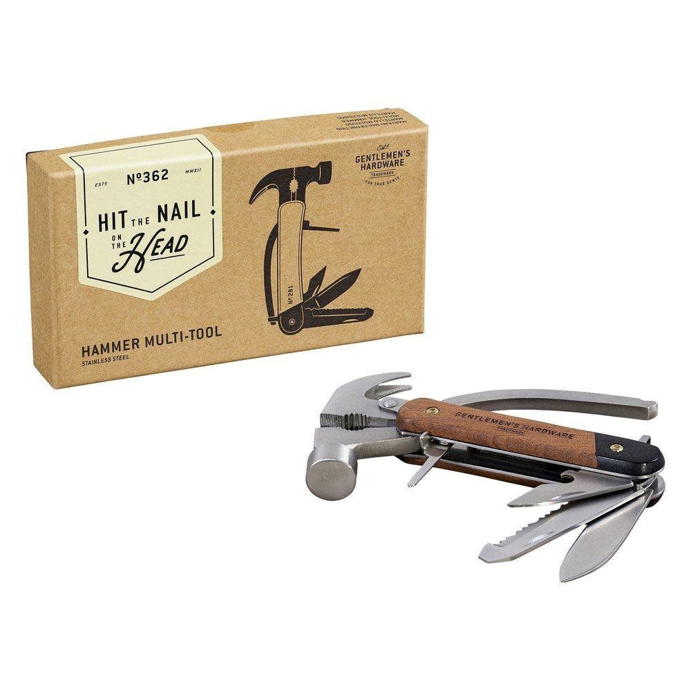 Stainless steel hammer multi tool with integrated flathead and crosshead screwdrivers
