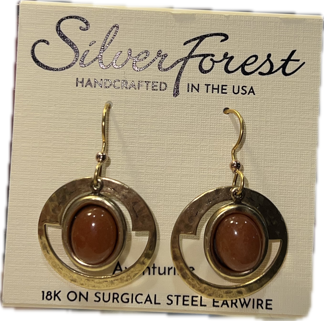 Hammered Frame & Oval Stone Earrings