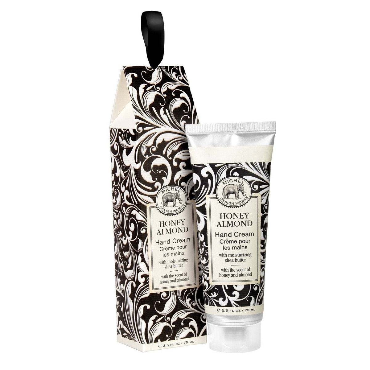 Front view of a honey almond hand cream jar with a beige lid.