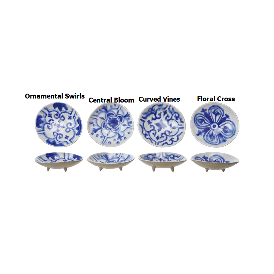 Hand-Painted Stoneware Footed Dish