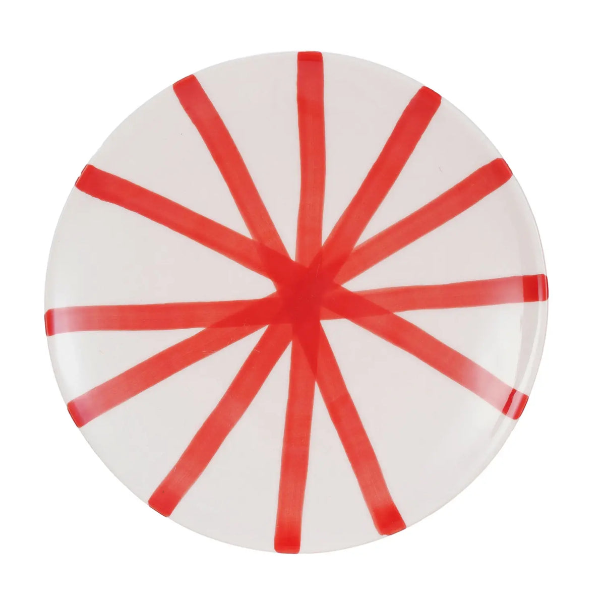 Hand-painted red and cream striped stoneware pedestal with square base