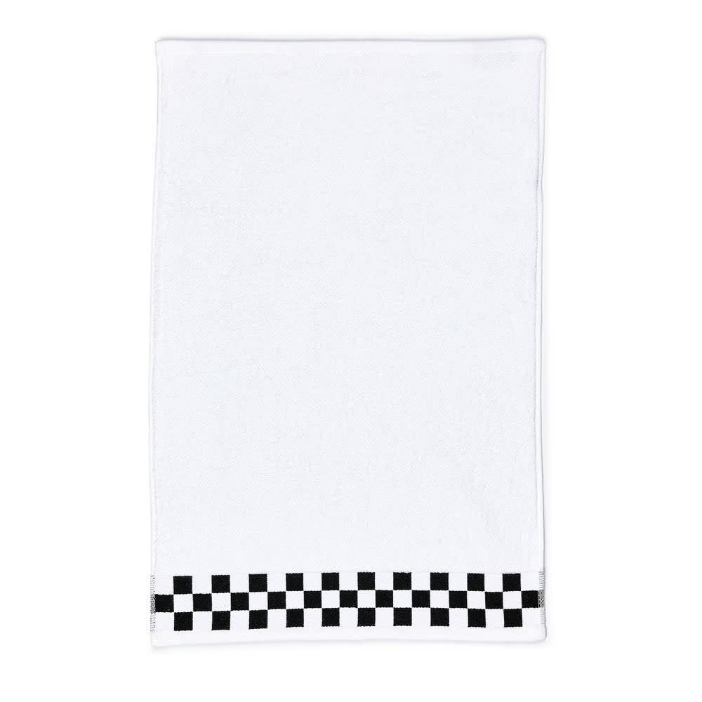 Plush cotton hand towel with check border pattern in neutral tones
