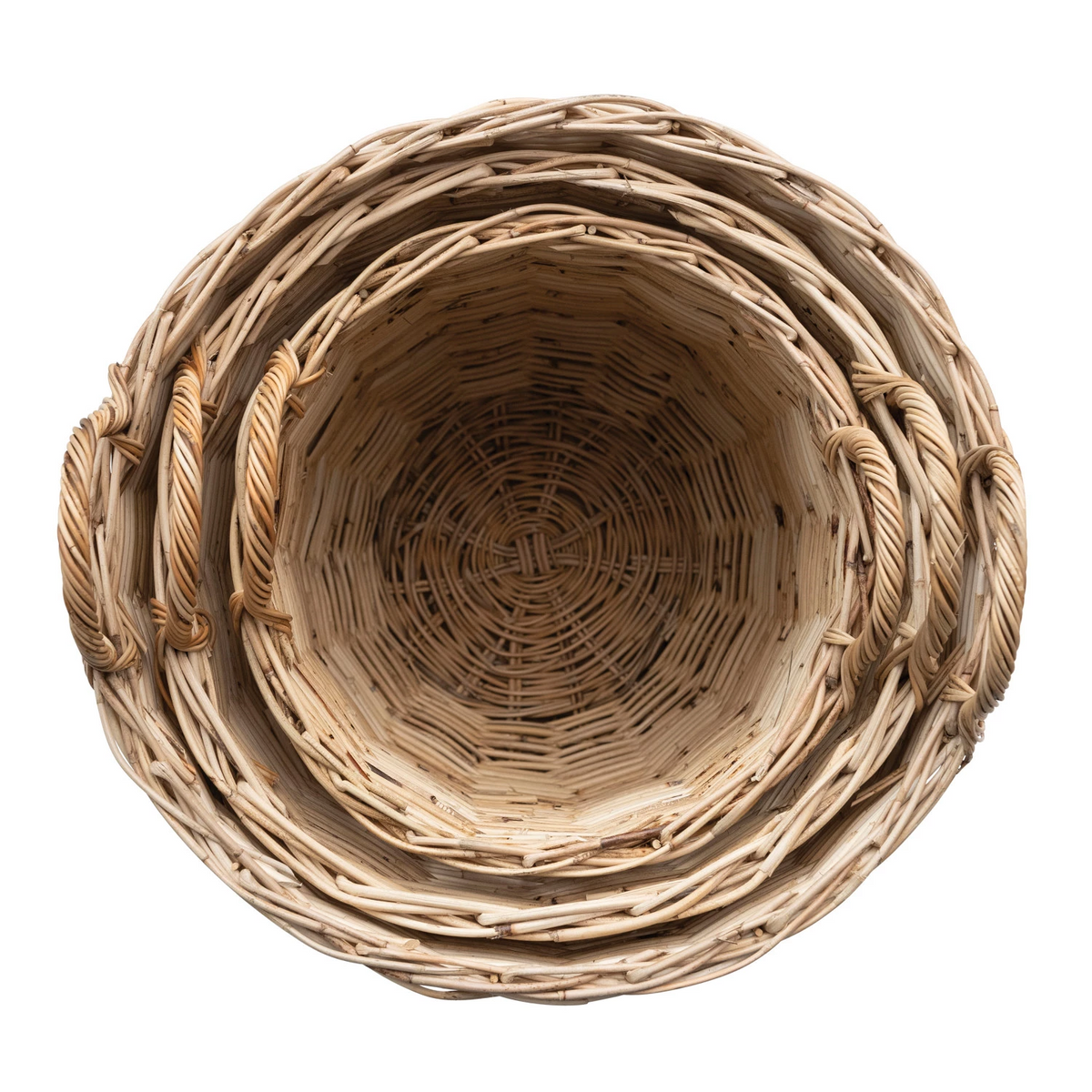 Square hand-woven natural rattan storage basket with handles