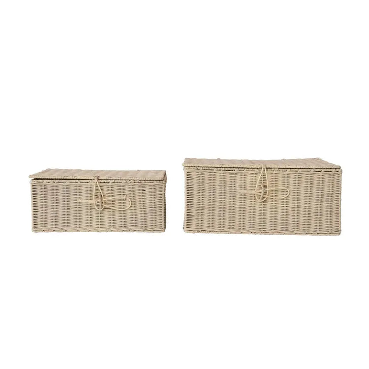 Hand-woven rattan cube box with natural brown texture