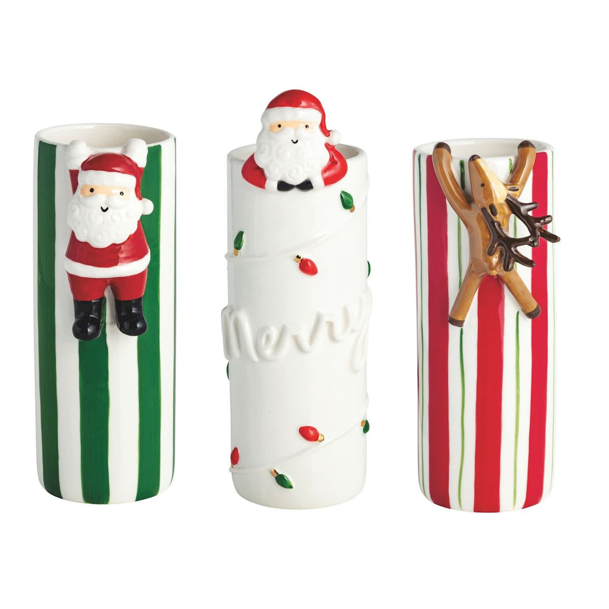 Hand-painted stoneware bud vase with hanging Santa attachment