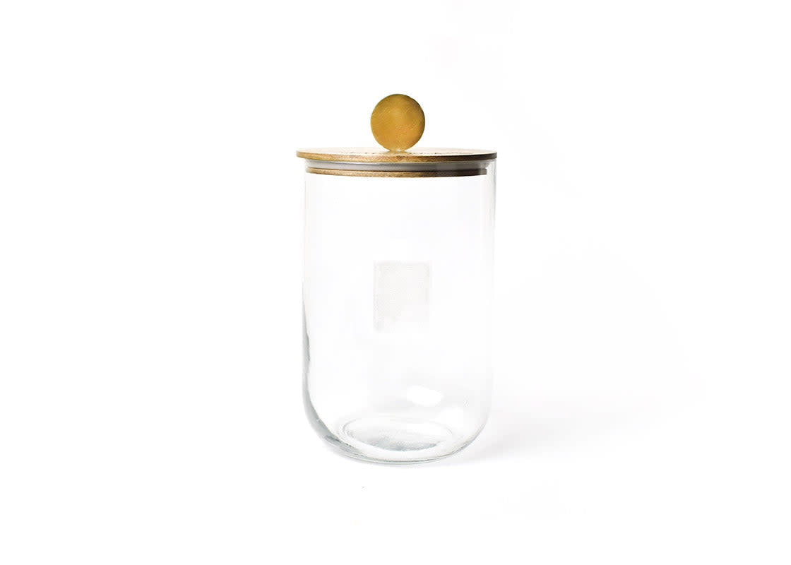 7-inch tall glass jar with mango wood lid