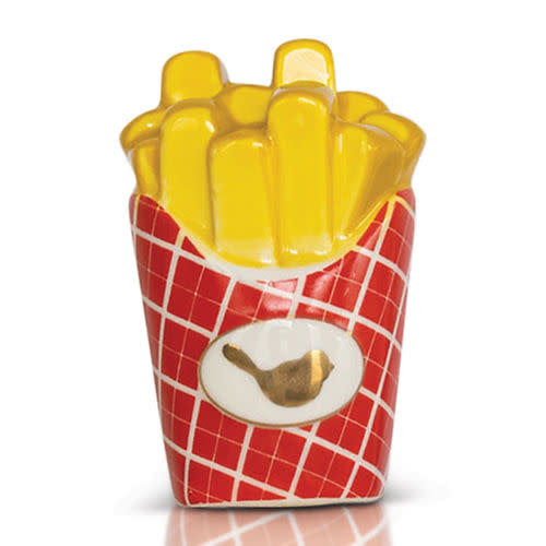 Happy Fry Day mini fryer in white with a golden handle.