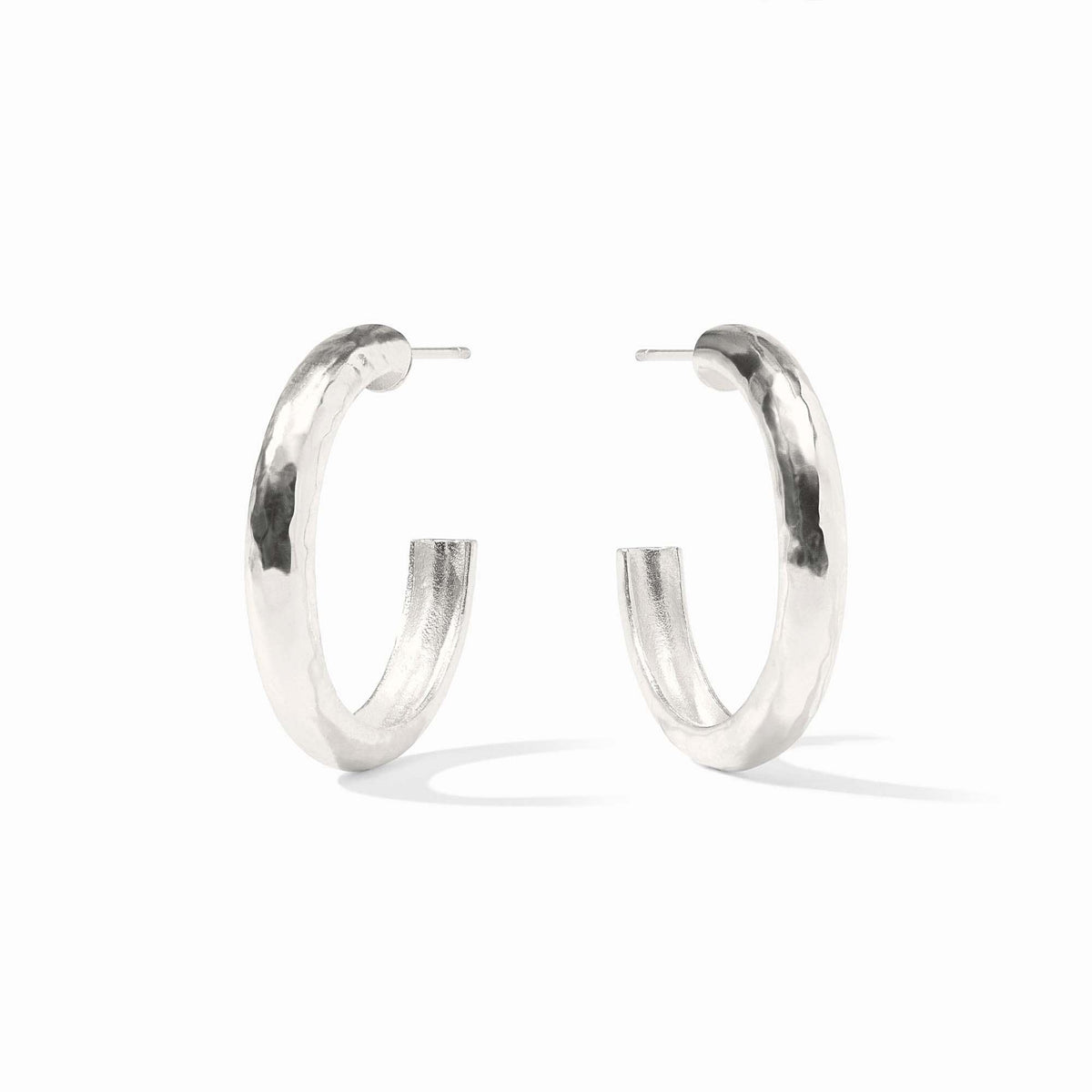 Silver medium-sized hoop earring with a smooth circular silhouette.
