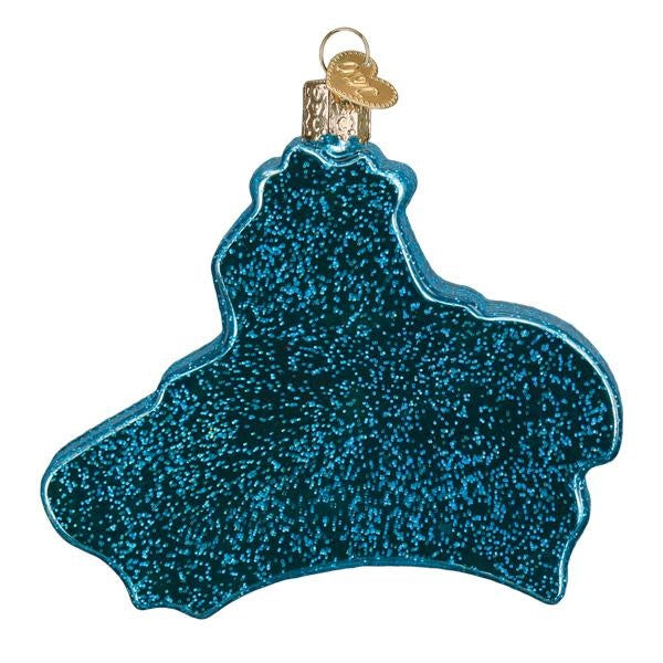 Hawaiian Islands ornament featuring a tropical island silhouette with palm trees against an ocean blue background.