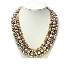Gold crystal necklace with pearl accents on an 18-inch chain