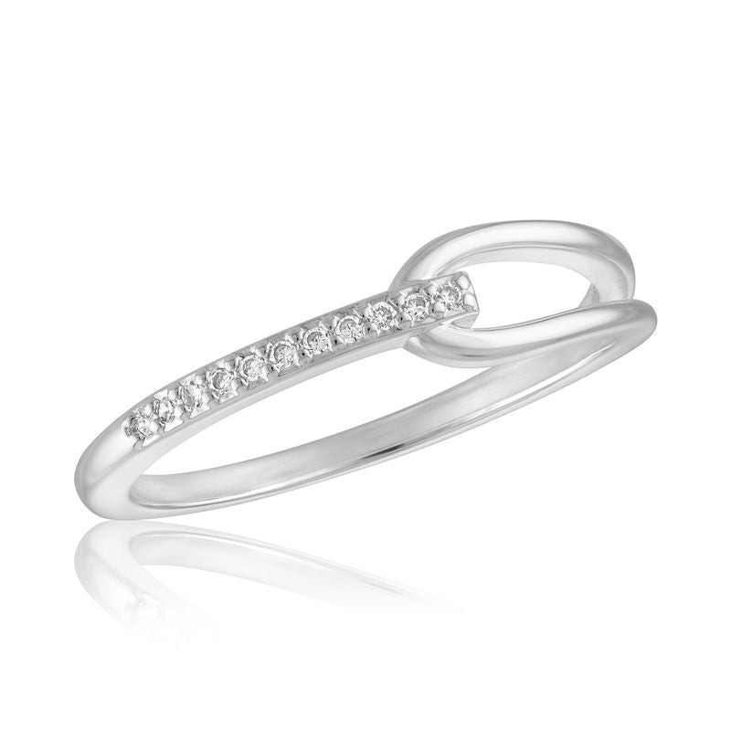 CZ Loop Stack Ring in silver with a row of cubic zirconia stones and a loop design.