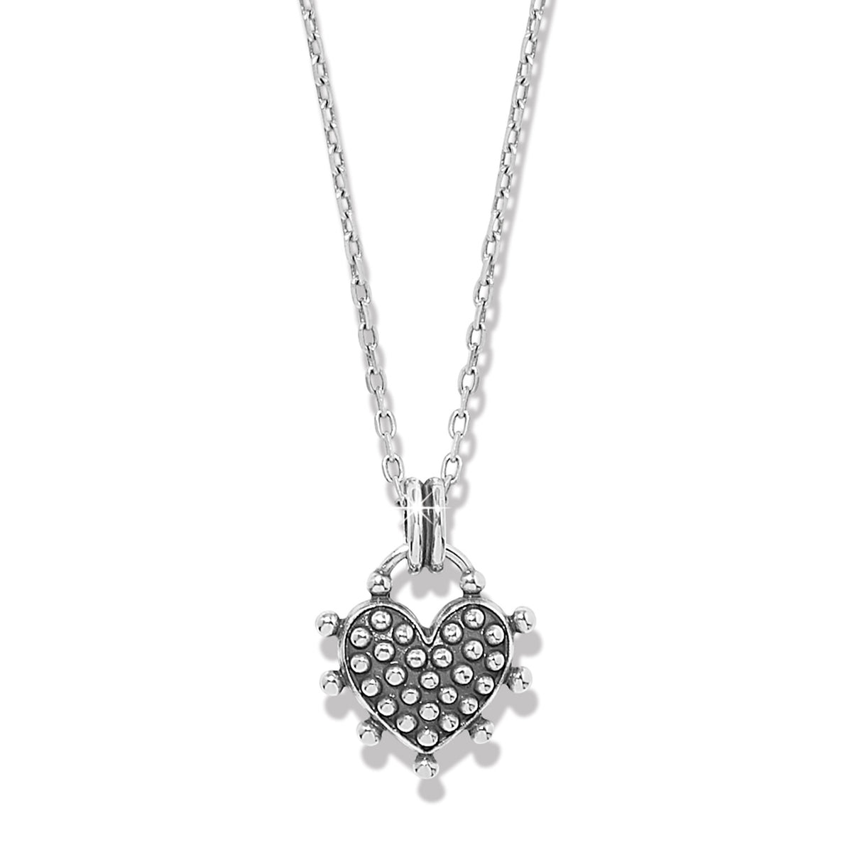 Silver-plated reversible necklace with multi-colored heart pendants on a silver chain.
