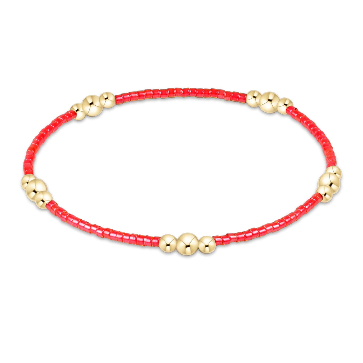 Hope Purpose Gold Bracelet with red seed beads and 14kt gold-filled beads on elastic.