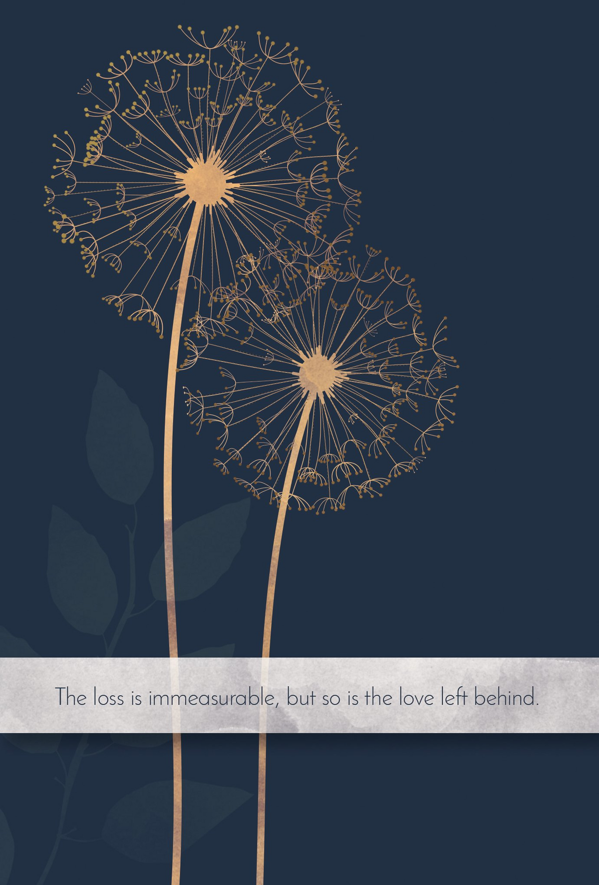 White foil-wrapped sympathy card featuring an allium flower with text honoring a husband.