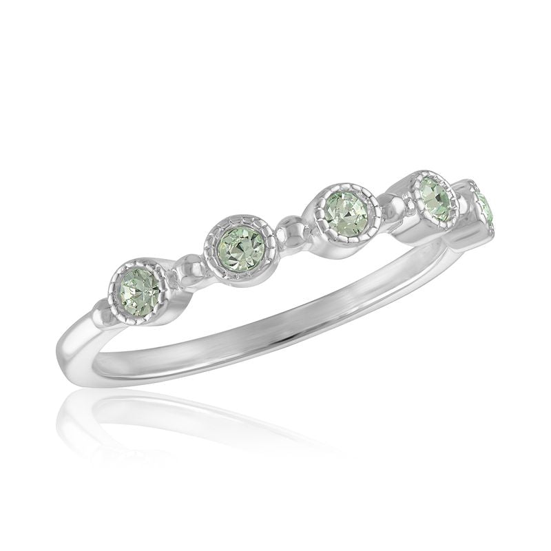 Chrysolite round eternity band stack ring with continuous circle of sparkling stones