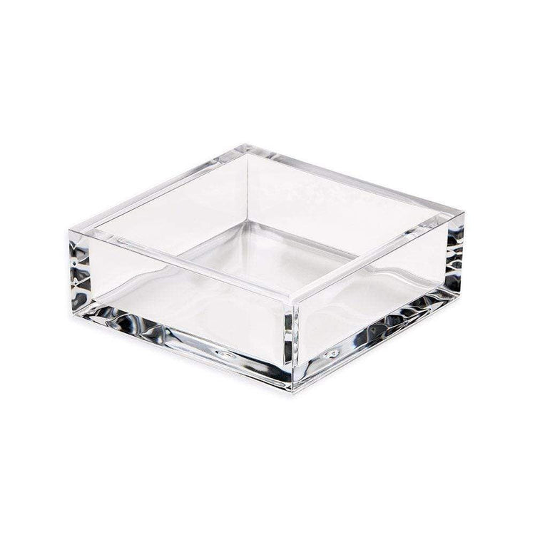Clear acrylic square cocktail napkin holder with a simple geometric silhouette.