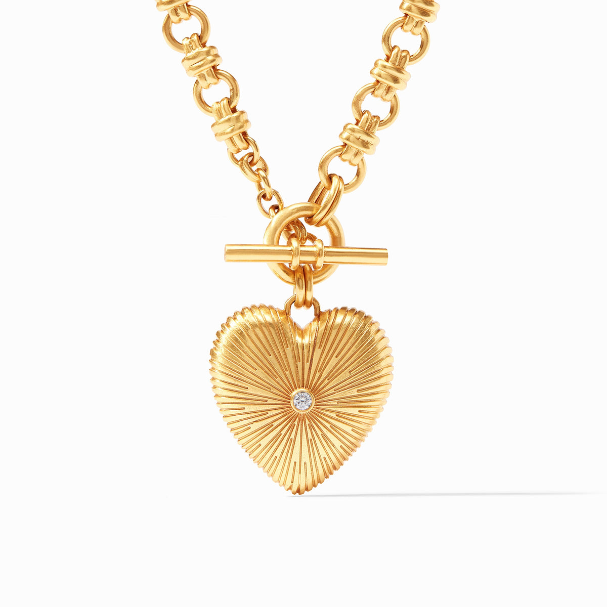 Gold cubic zirconia heart pendant necklace on an 18.5-inch chain