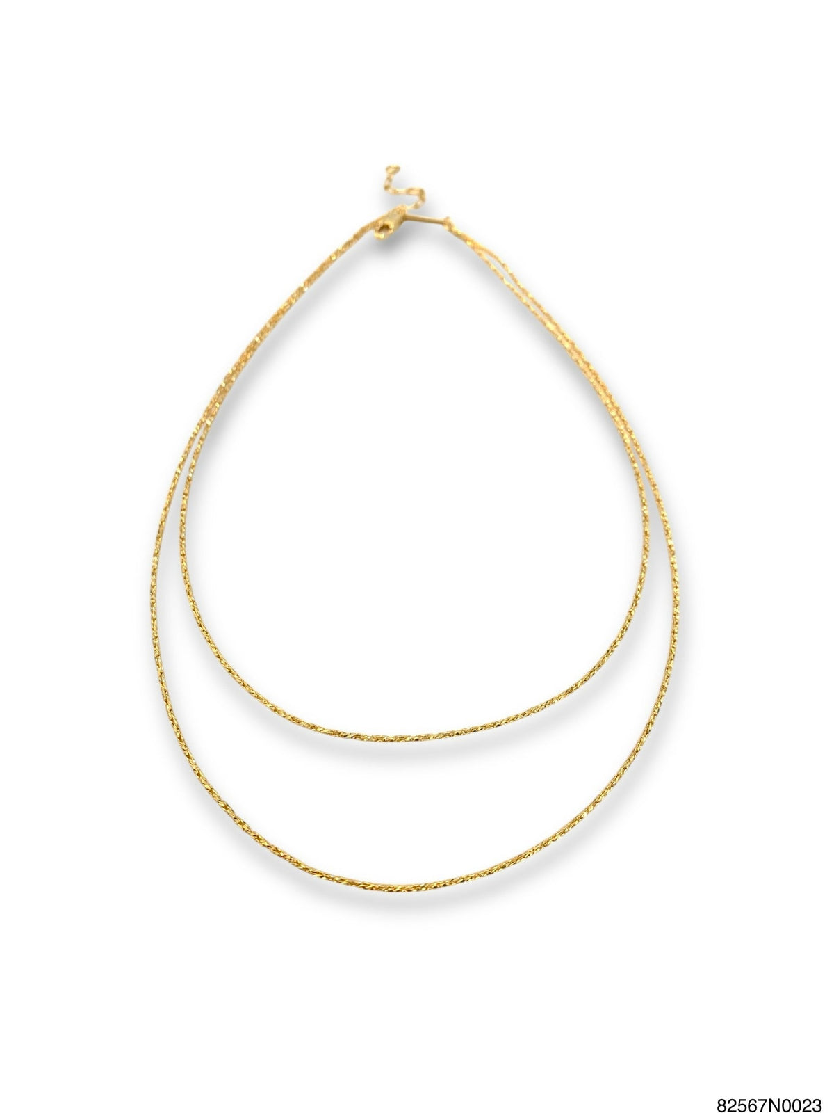 Nova double strand necklace in gold finish with diamond cut high polish chains and lobster clasp.