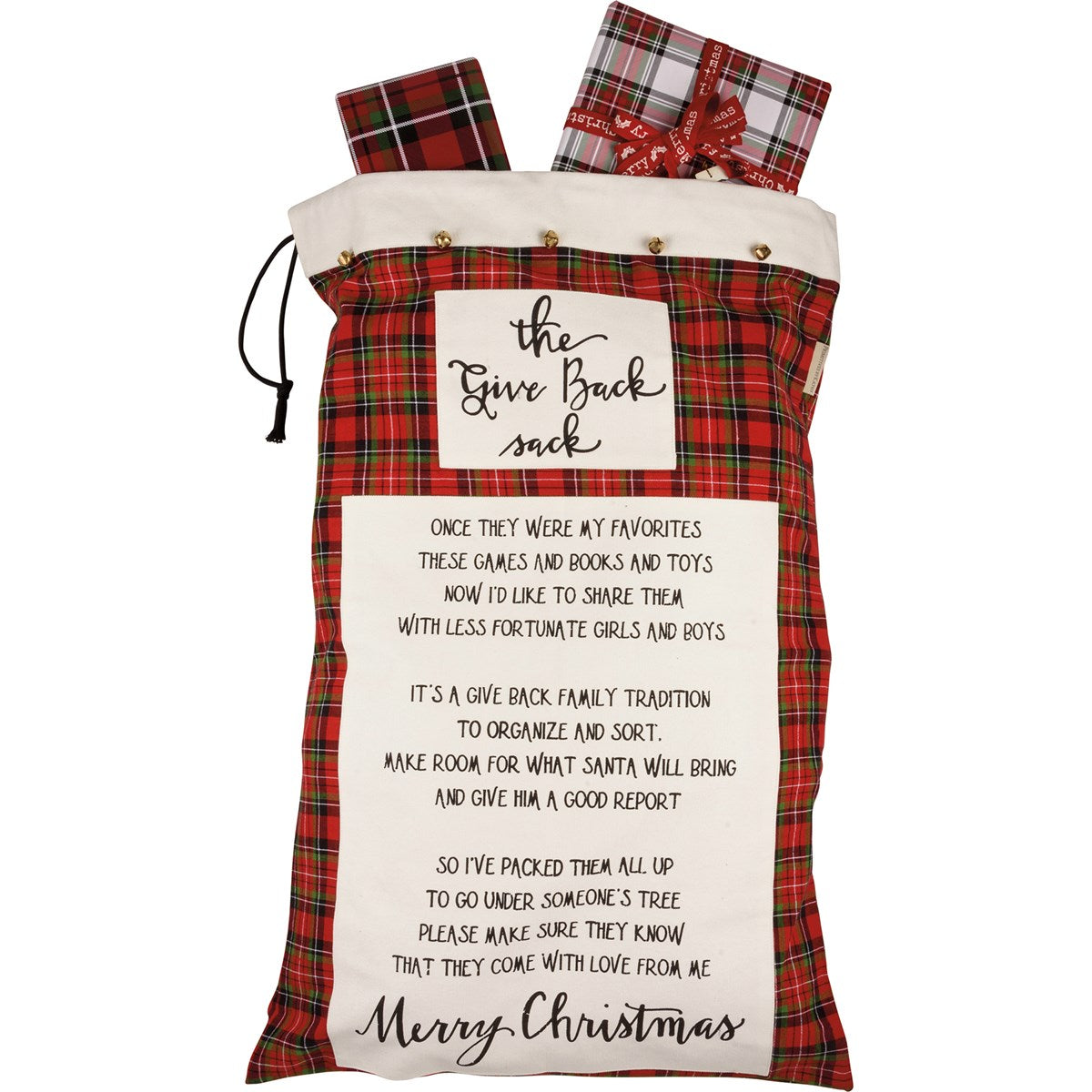 Santa Sack gift bag made of cotton canvas with metal handles in red.