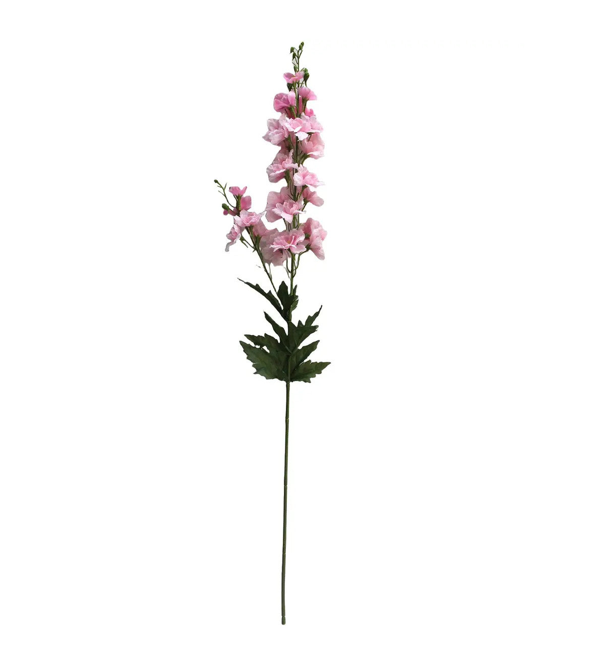 Real Touch Delphinium artificial flower arrangement in cream-colored silk petals with green foliage.