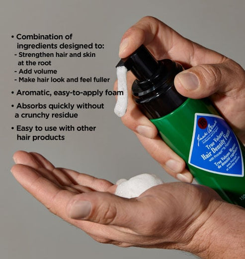 True Volume Hair Density Foam in a clear bottle with white cap.