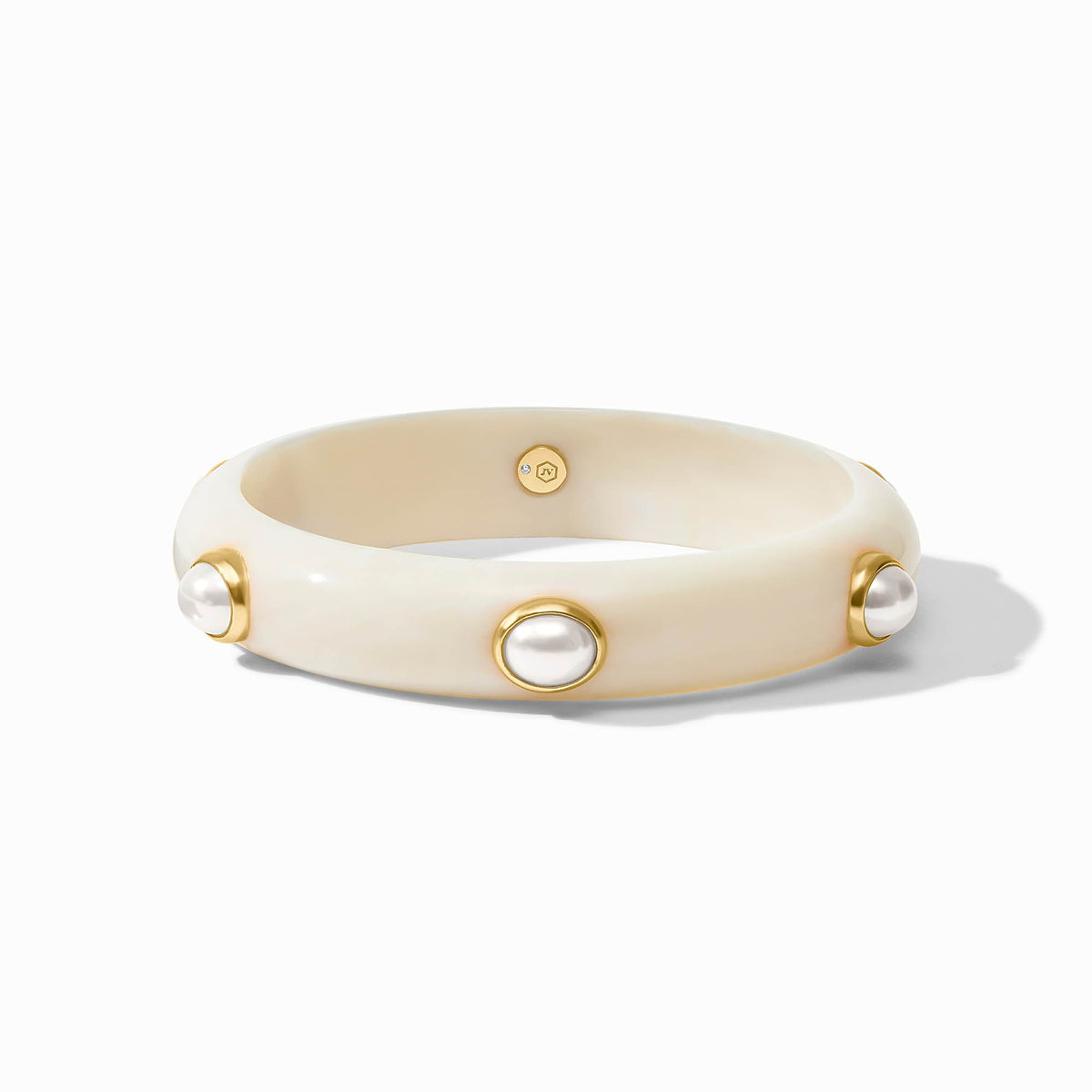 Carnaby Stone bangle in sleek acetate with a wide gold-plated band and imported glass accents.