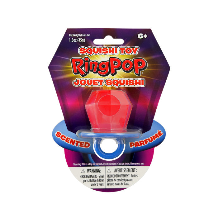 Soft squishy ring pop shaped like a colorful gem lollipop with vibrant candy-inspired design.