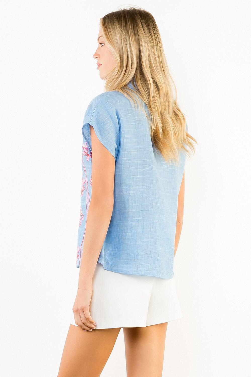Ruby Flower Embroidered Textured Top
