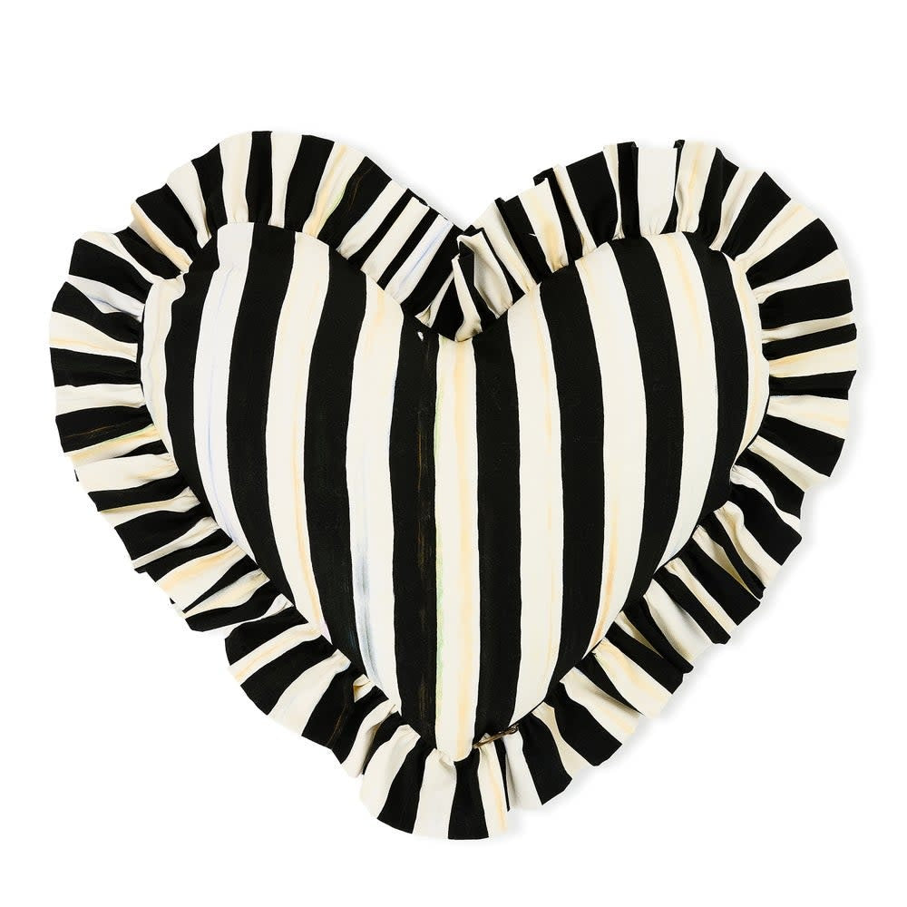 Cotton heart-shaped throw pillow with ruffled edges in a soft neutral tone.