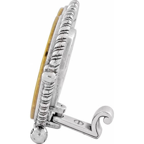 Silver-brass two-tone Heartbeat In Time Clock with swivel arm and one-inch face.