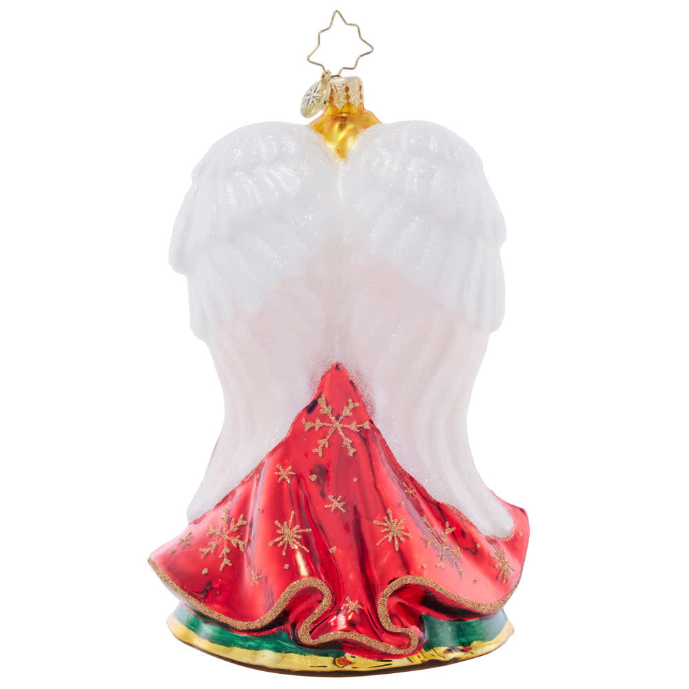 Heavenly Harpist angel ornament with celestial wings holding a harp
