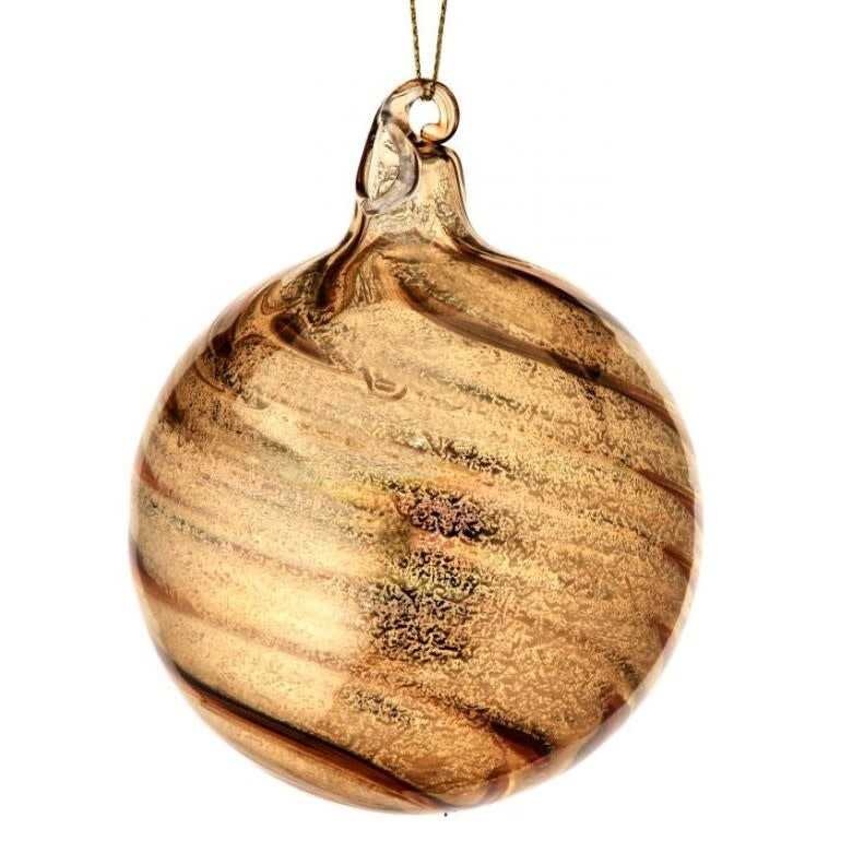 Heavy glass ball ornament in midnight blue with a gold cap.