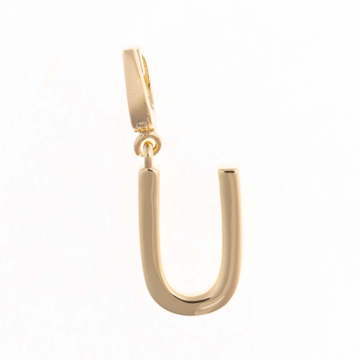 18k gold plated letter U initial charm with a clasp for a necklace.