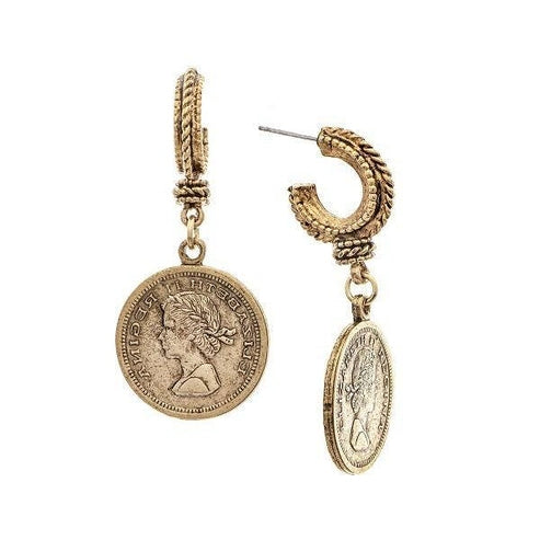 Regina earrings featuring a gold-plated brass post with an intricate filigree silhouette and polished finish.