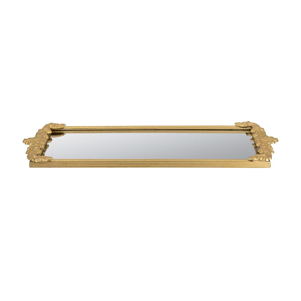 Gold-framed mirror tray with intricate floral detailing