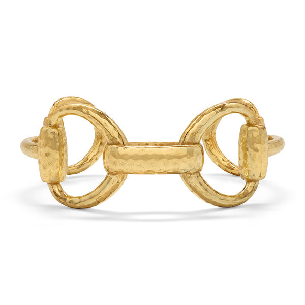 Gold equestrian snaffle bit cuff with natural material finish