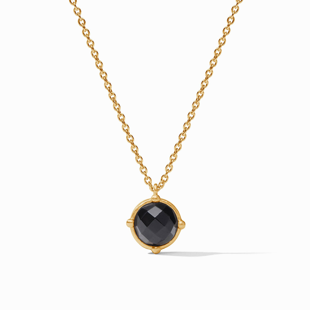 Honeybee solitaire necklace featuring a faceted gemstone with four dangling beads on an adjustable cable chain.