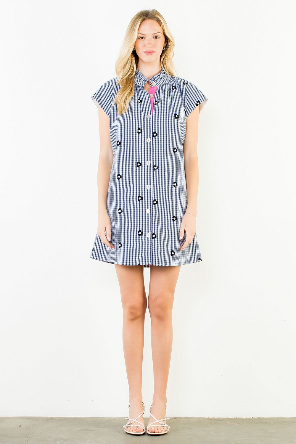 Aliyah Short Sleeve Gingham Pattern Embroidery Dress