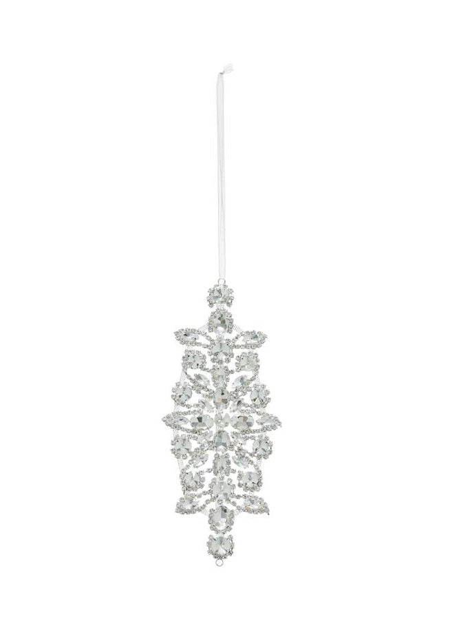 7.8-inch clear crystal jewelry ornament with intricate faceted gems and a white hanging ribbon.