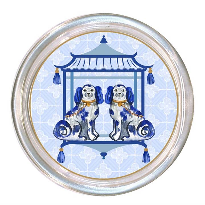 Glass coaster with a high rim to prevent spills, featuring a hand-cut black velvet back.