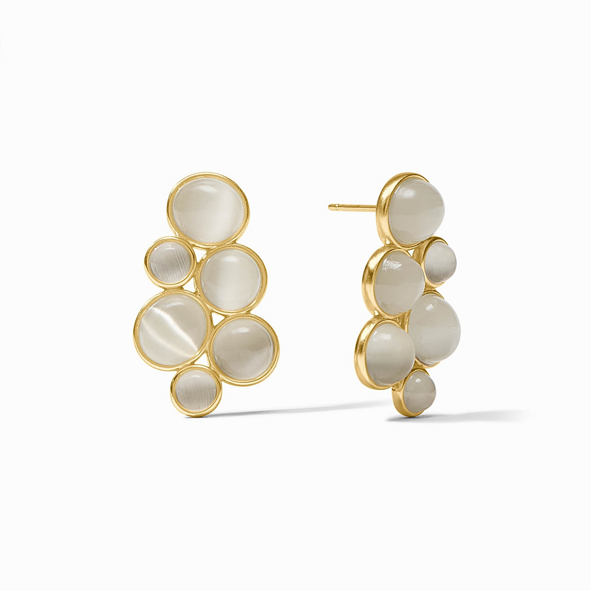 Cobblestone Statement Earrings in 24K gold plate with iridescent grey glass cabochons.