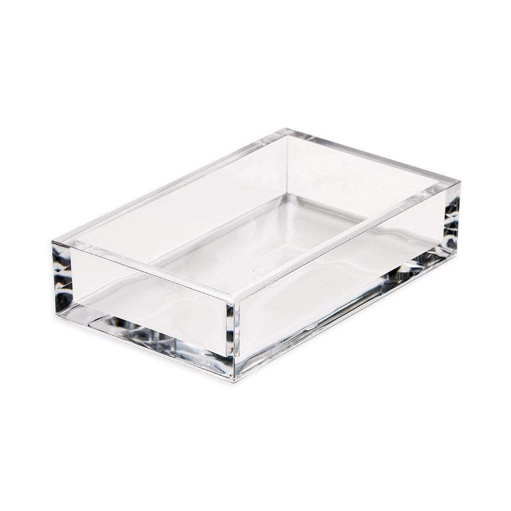 Clear acrylic guest towel holder with a rectangular frame holding folded white napkins.