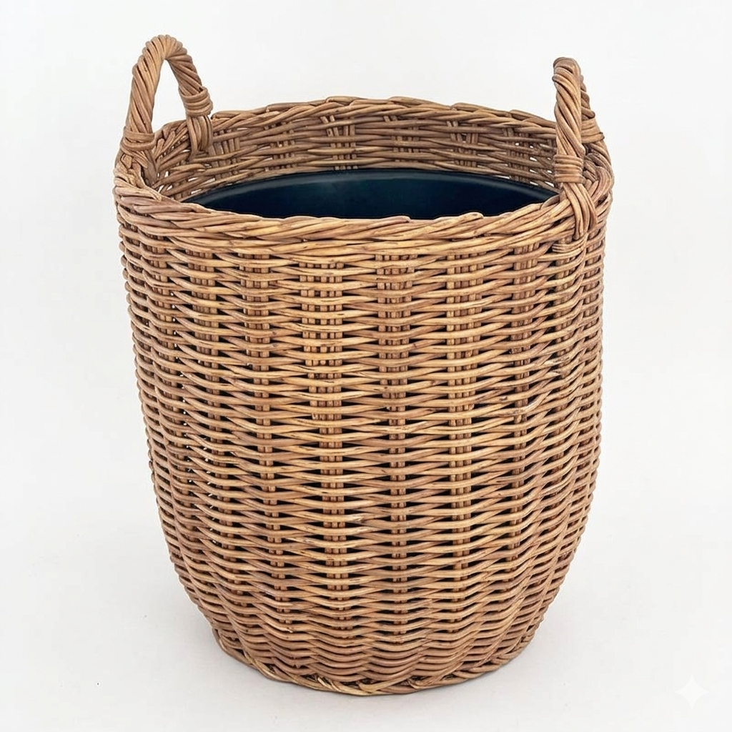 Poly weave plant basket in natural tan with a woven texture.