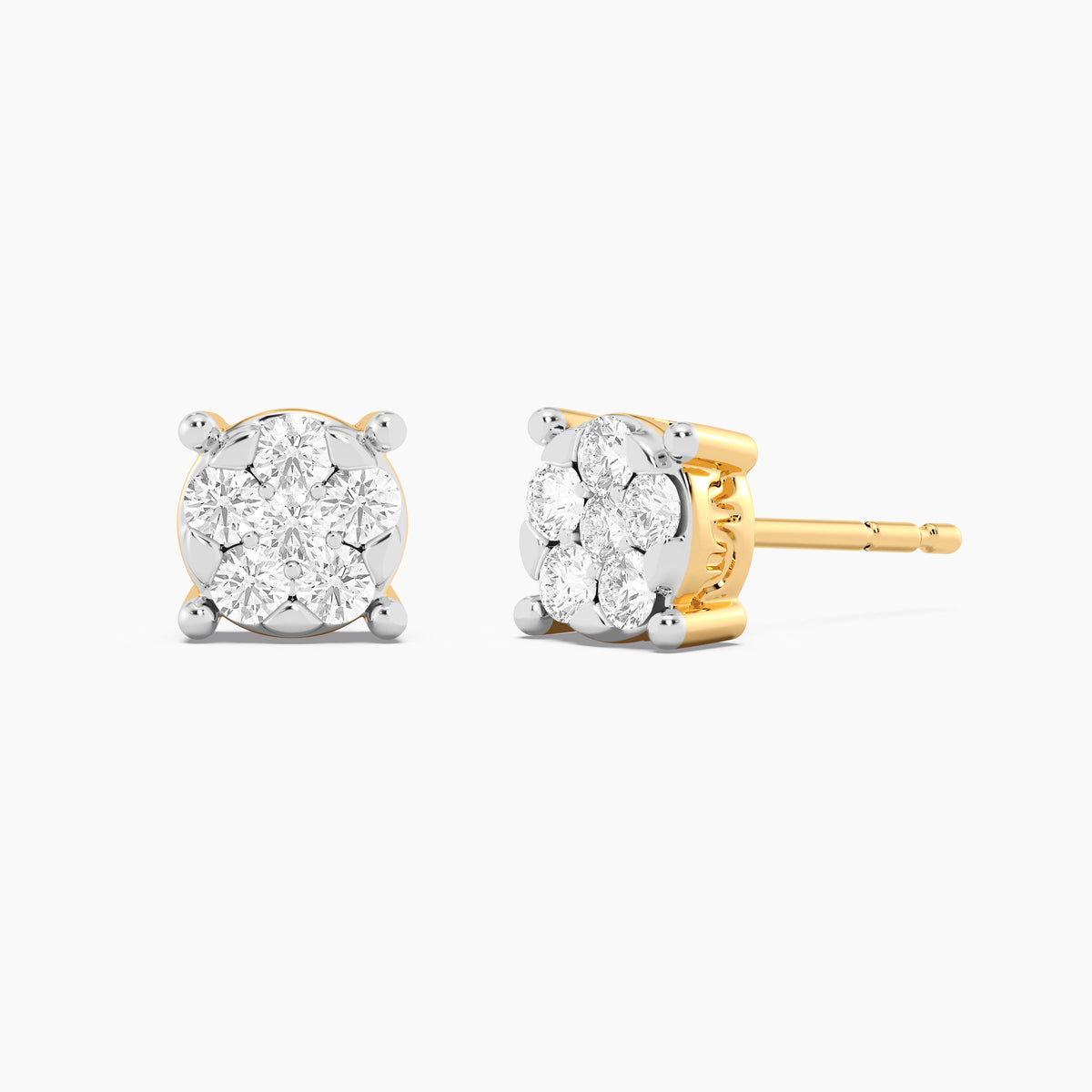 Lab-grown diamond stud earrings in gold finish with four-prong setting
